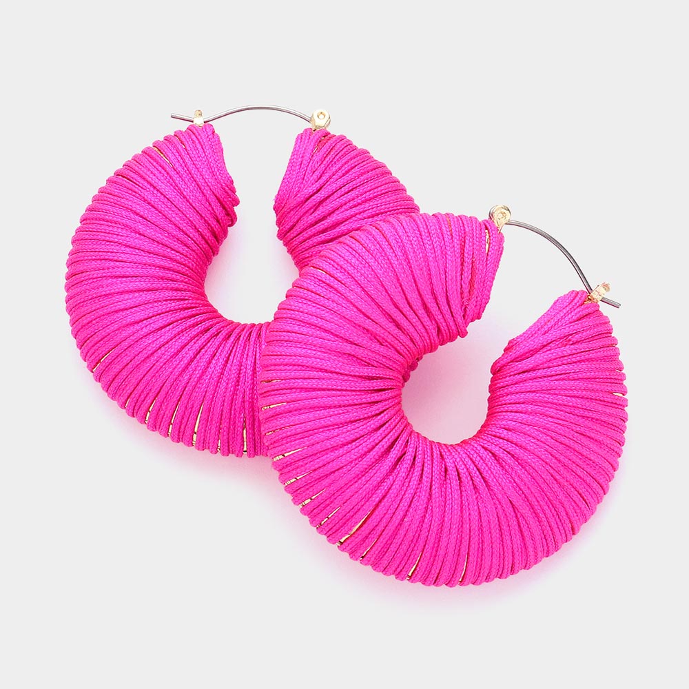 Hot Pink Thread Wrapped Chunky Fun Fashion Earrings | Headshot Earrings