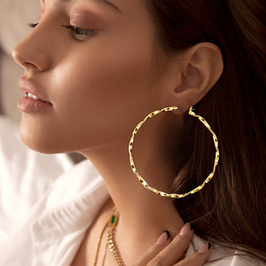 Twisted Gold Metal Pin Catch Hoop Earrings | 3" | Swimsuit Earrings