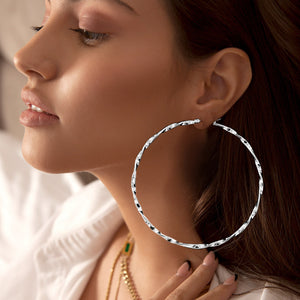 Twisted Silver Metal Pin Catch Hoop Earrings | 4" | Swimsuit Earrings