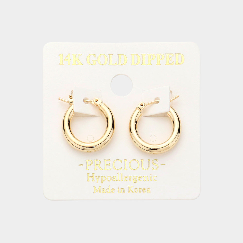 Small 14K Gold Dipped Gold Metal Hoop Pin Catch Pageant Hoop Earrings | 0.7"