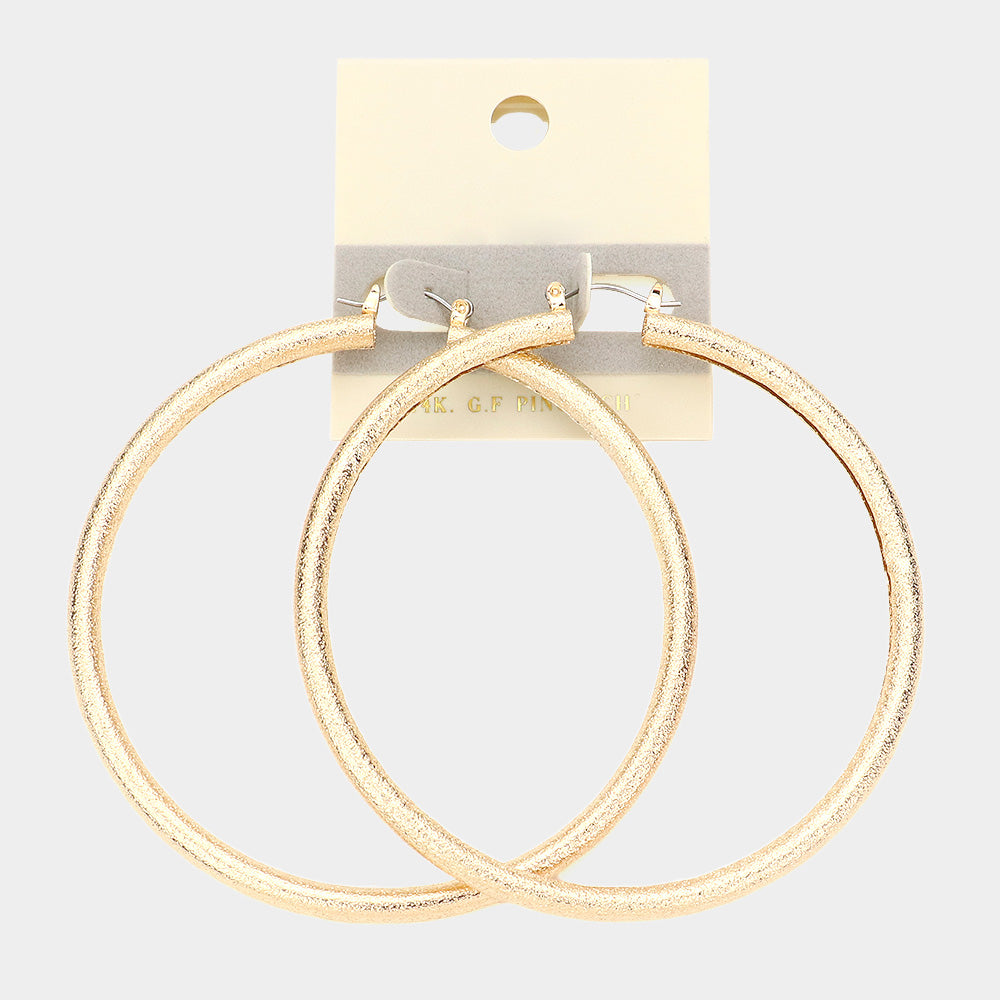 14K Gold Filled Large Gold Metal Hoop Pin Catch Earrings | 3.25"