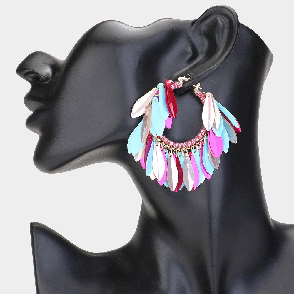 Multi-Color Sequin Fringe Hoop Fun Fashion Earrings | 2.5"