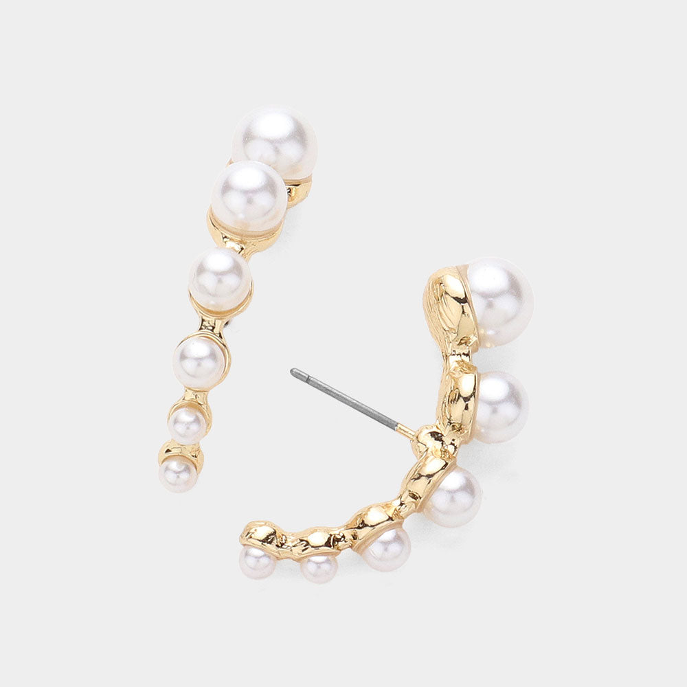 Cream Pearl Half Moon Bridal Earrings on Gold | Wedding Jewelry |  632060