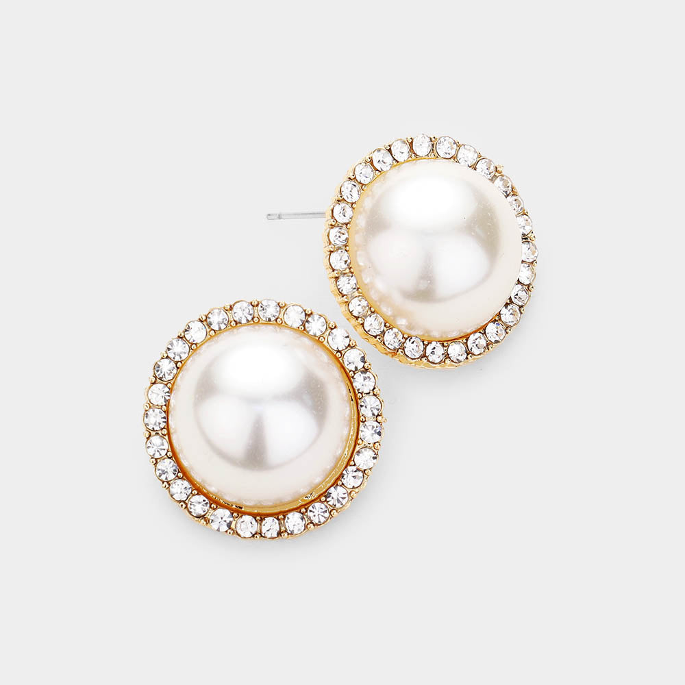 Cream Pearl and Rhinestone Bridal Stud Earrings | Wedding Jewelry