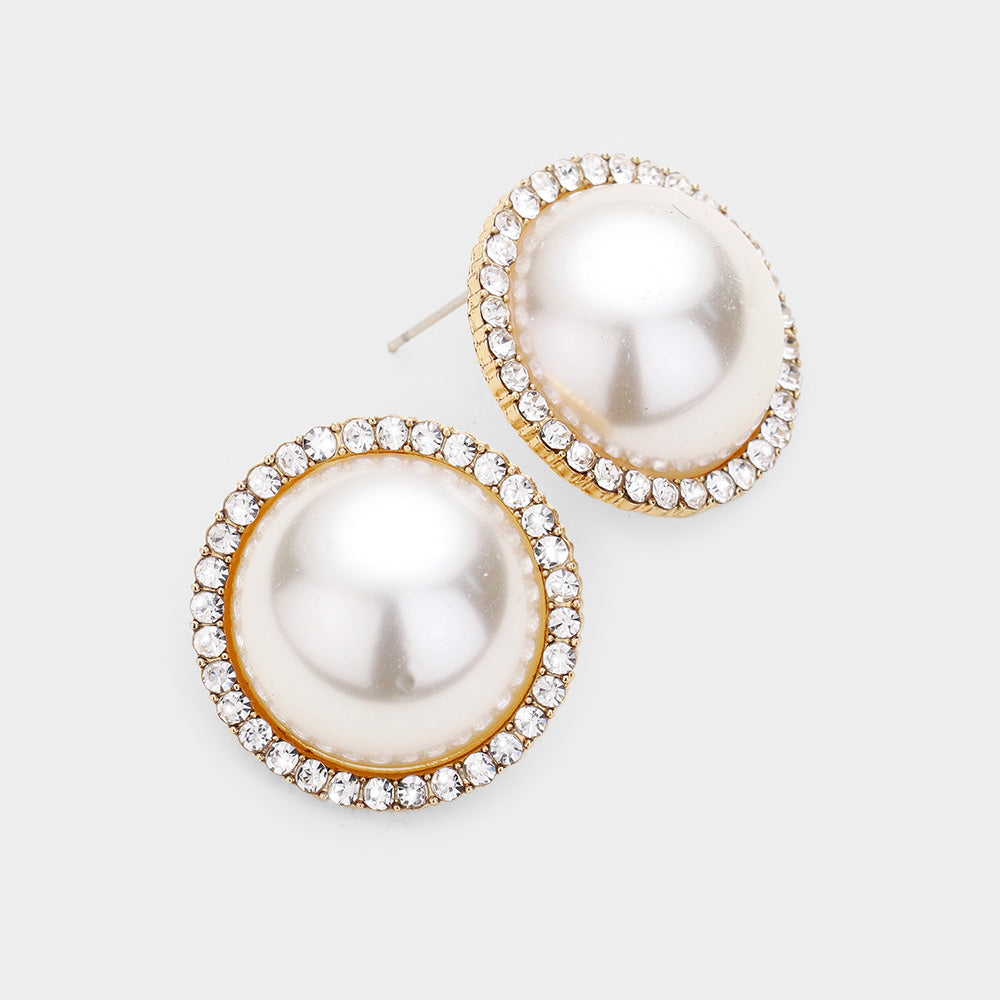 Cream Pearl and Rhinestone Bridal Earrings on Gold | Wedding Earrings