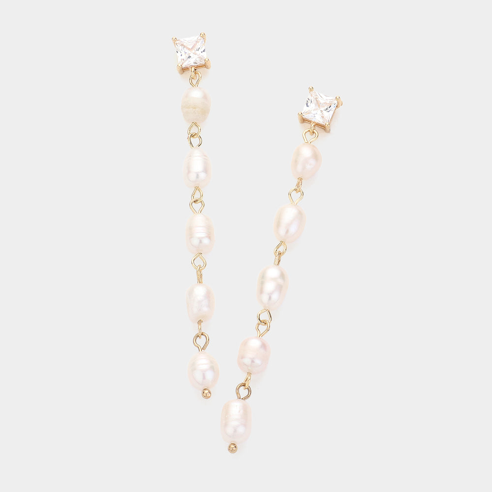 Cream Pearl Link Dropdown Bridal Earrings | Wedding Jewelry