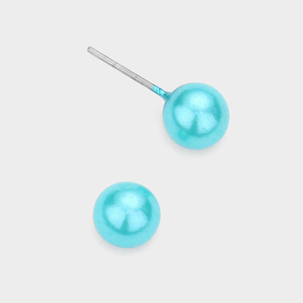 Little Girls Blue Pearl Stud Earrings | Small Pageant Earrings | 6mm=.24"