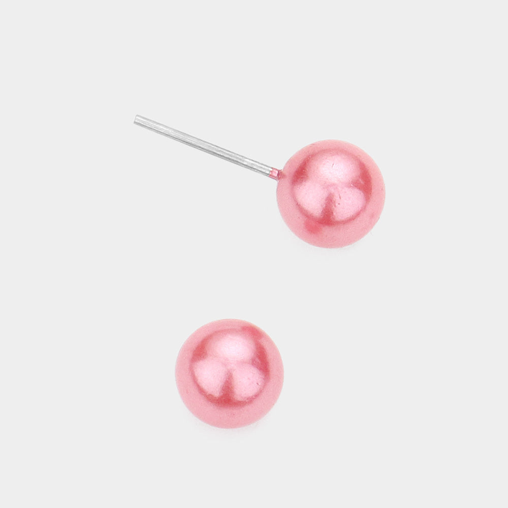 Little Girls Pink Pearl Stud Earrings | Small Pageant Earrings | 6mm=.24"
