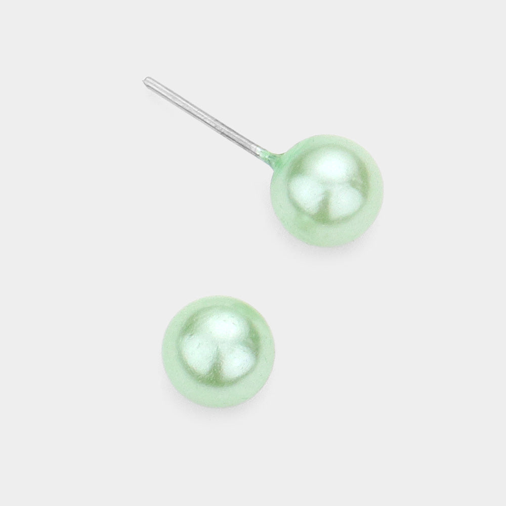 Little Girls Green Pearl Stud Earrings | Small Pageant Earrings | 6mm=.24"