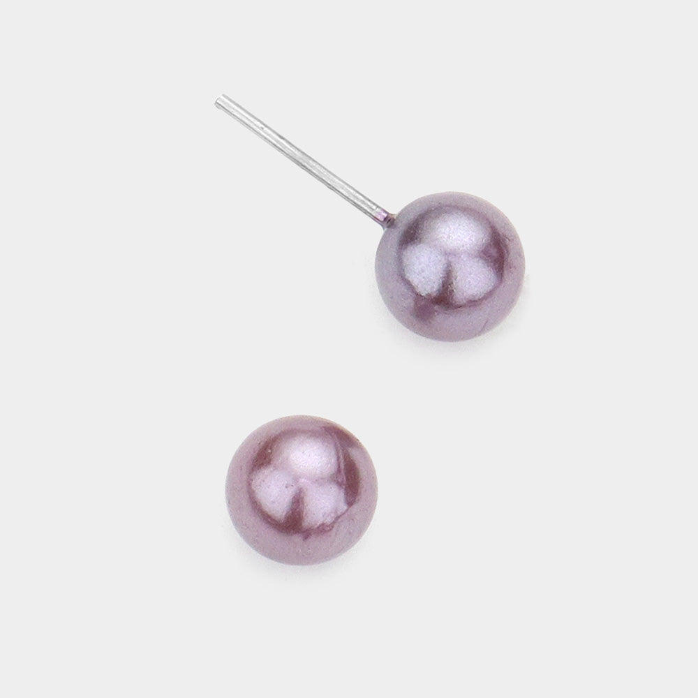 Little Girls Purple Pearl Stud Earrings | Small Pageant Earrings | 6mm=.24"