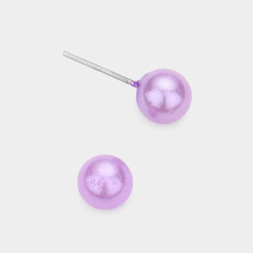 Little Girls Purple Pearl Stud Earrings | Small Pageant Earrings | 6mm=.24"