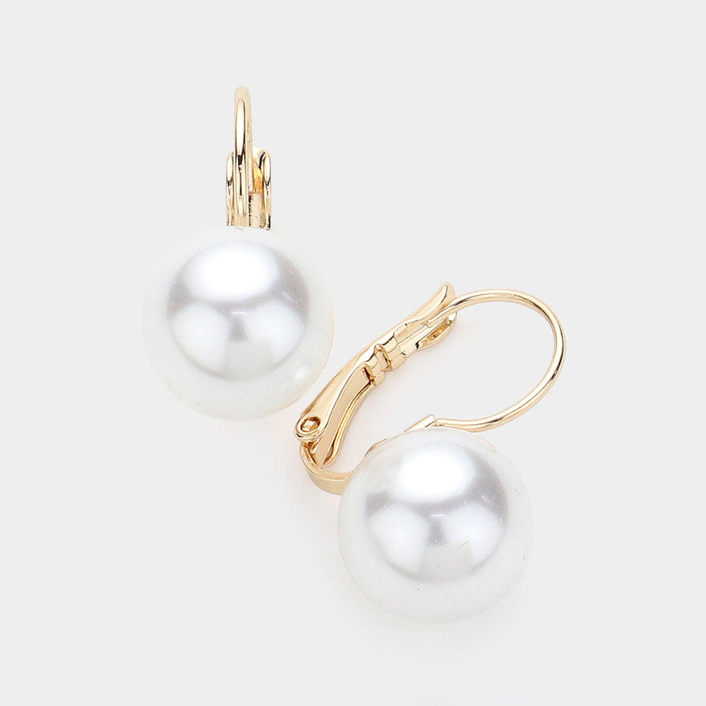 White Pearl Lever Back Earrings on Gold | Interview or Bridal