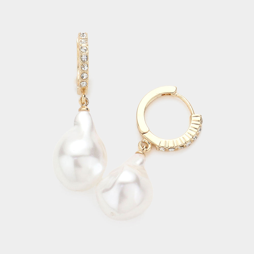 Cream Pearl Drop Earrings on Gold