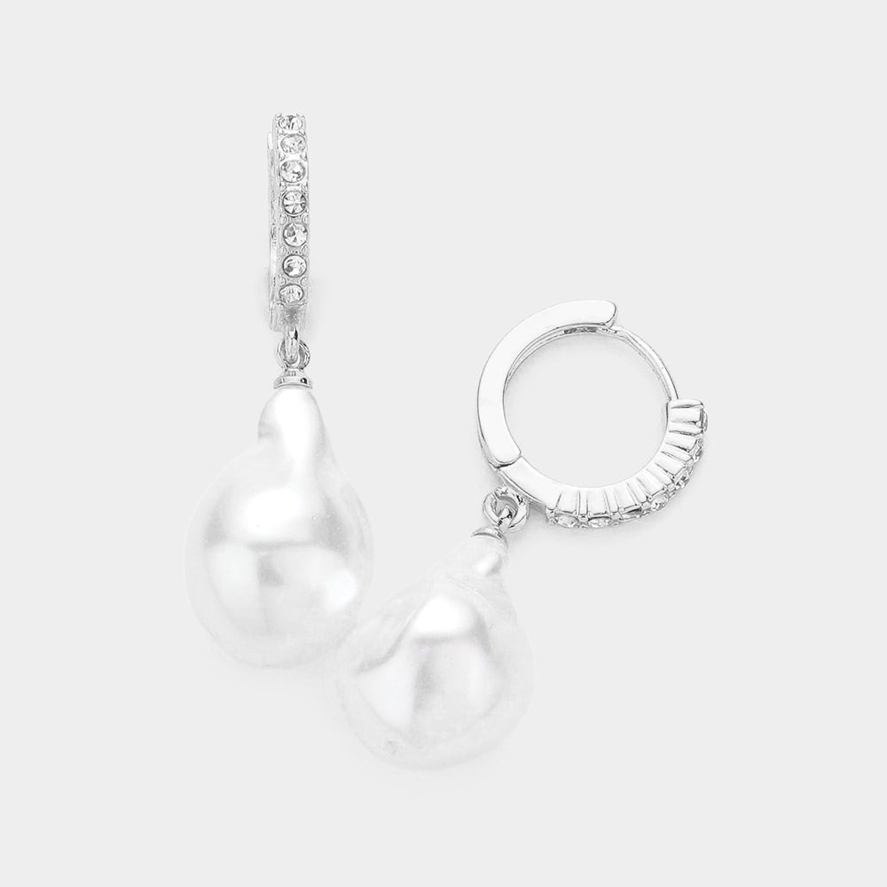 White Pearl Drop Earrings on Silver