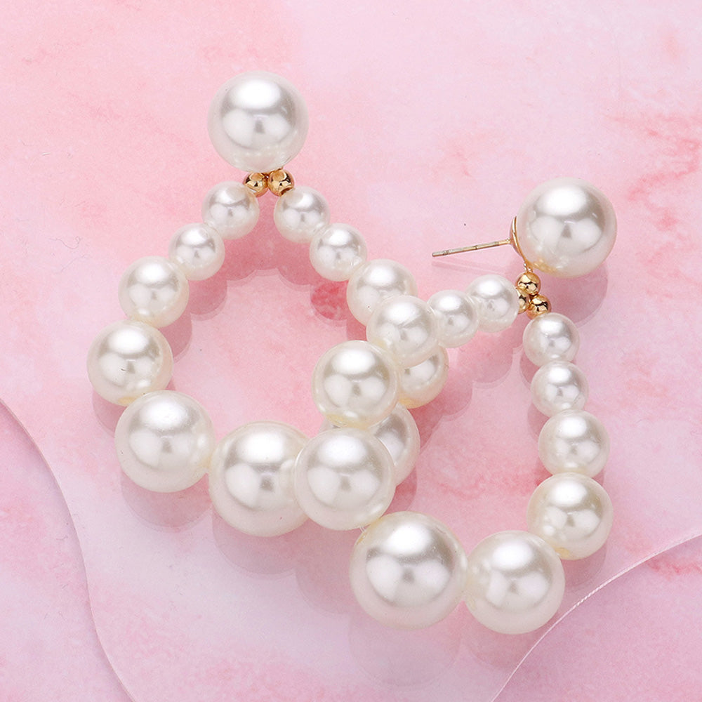 Cream Pearl Beaded Teardrop Wedding Earrings on Gold | Bridal Jewelry