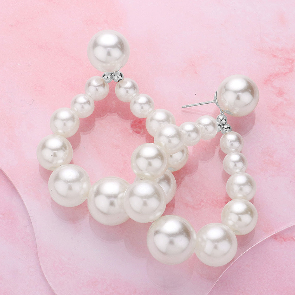 White Pearl Beaded Teardrop Wedding Earrings  | Bridal Jewelry