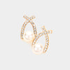 Cream Pearl Accented Rhinestone Embellished Bridal Stud Earrings on Gold