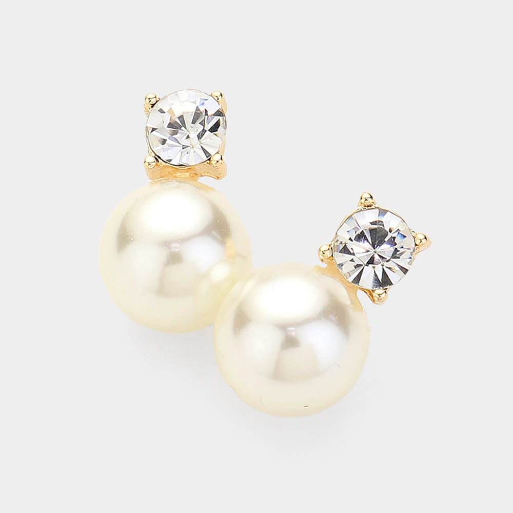 Crystal Stone and Cream Pearl Gold Backed Earrings | Bridal Earrings