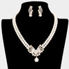 Rhinestone and Cream Pearl Necklace Set | Bridal Jewelry