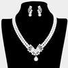 Rhinestone and White Pearl Necklace Set | Bridal Jewelry