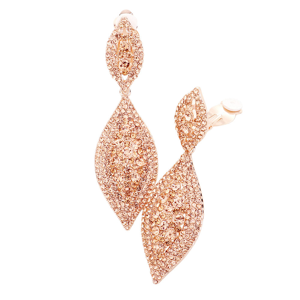 Peach Crystal Marquise Clip On Earrings on Rose Gold on a white background