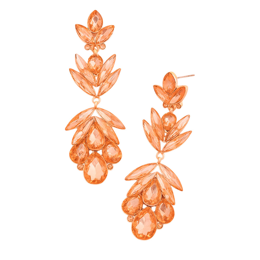 PeachCrystal Earrings with Petal Shaped Features rose gold backed on a white background