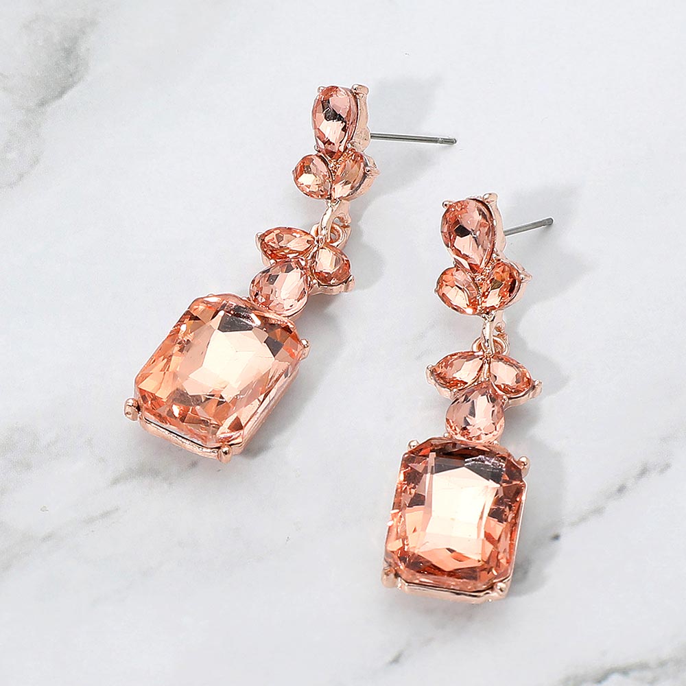 Peach Geometric Rectangle Drop Earrings on Rose Gold  – Modern Statement Jewelry for Pageant, Evening & Special Events |  681285
