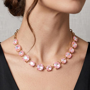 Pink AB Cushion Square Stone Link Pageant Necklace  | Prom Necklace |  596038