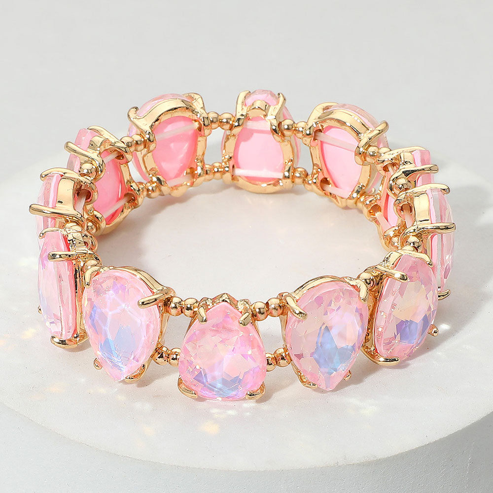 Pink Opal Teardrop Fun Fashion Stretch Bracelet  | Outfit of Choice Jewelry