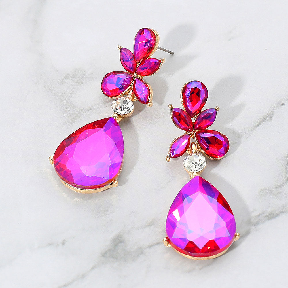 Purple AB Teardrop Crystal Dangle Statement Earrings – Elegant Rhinestone Jewelry for Evening & Special Occasions|  680689