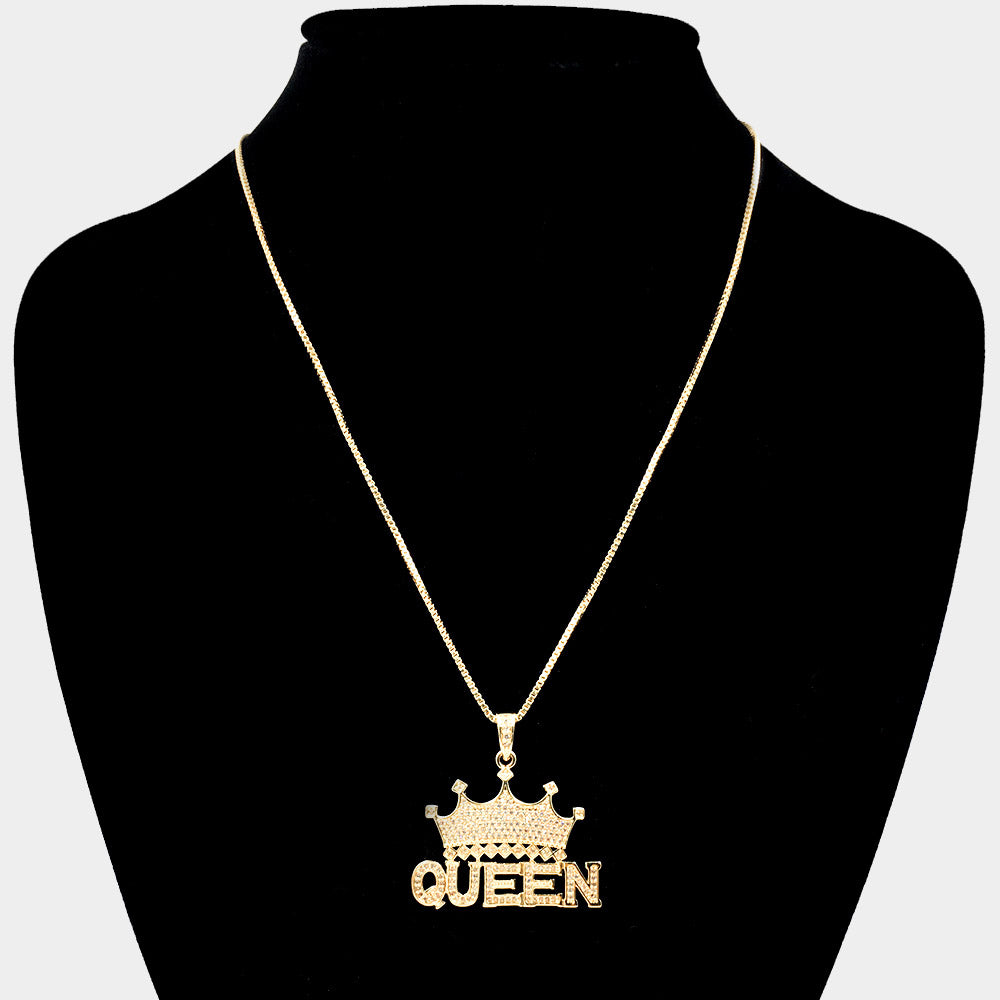 Queen Crown Pendant Necklace on gold