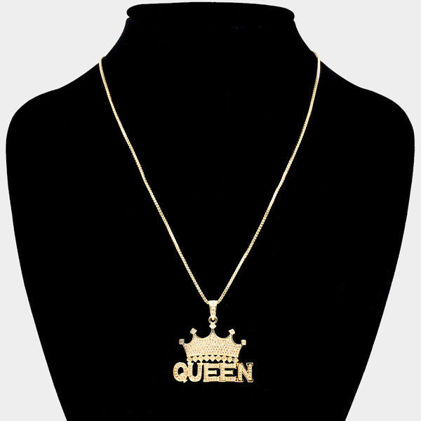 ミュージシャン CROWN NECKLACE GOLD King Crown Gold Plated Pendant & Iced Cubic Zirconia Chain