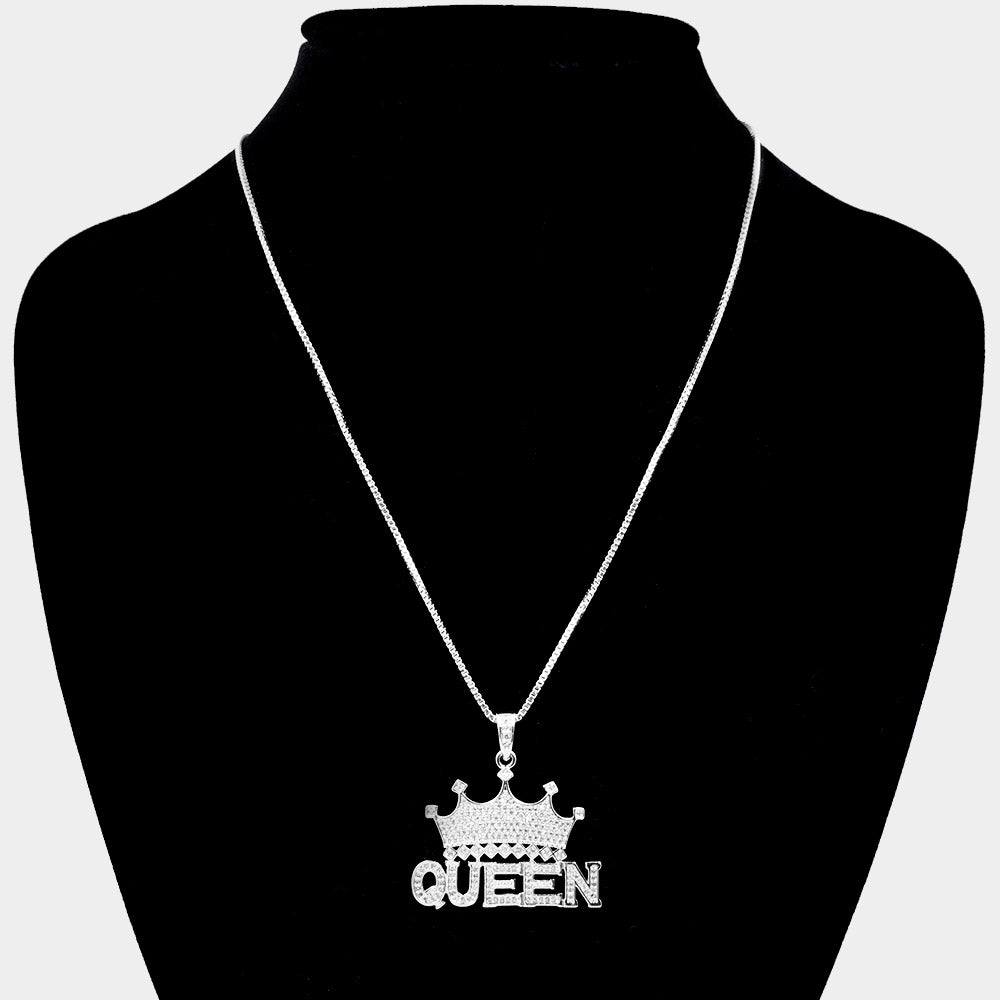 Queen Crown Pendant Necklace on Silver