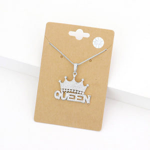 Queen Crown Pendant Necklace on Silver close up