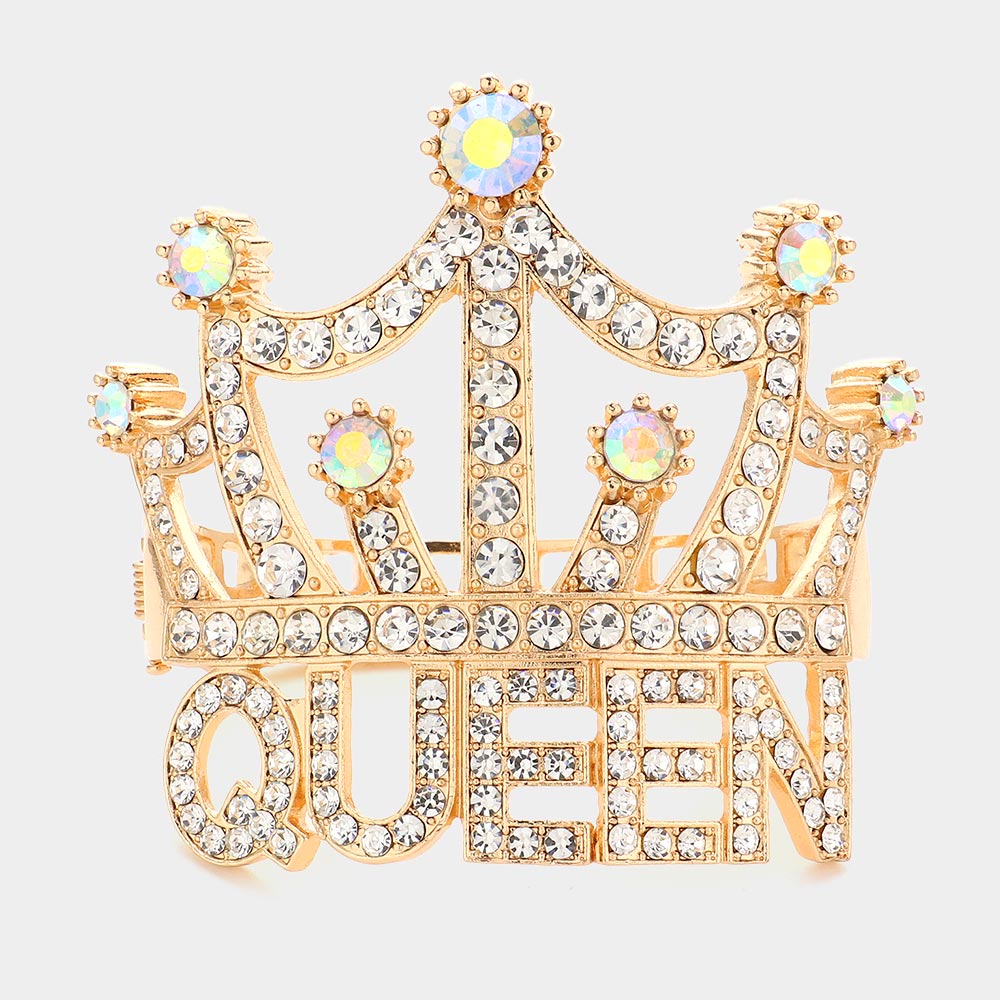 Queen Message Crown Hinged Bracelet on Gold