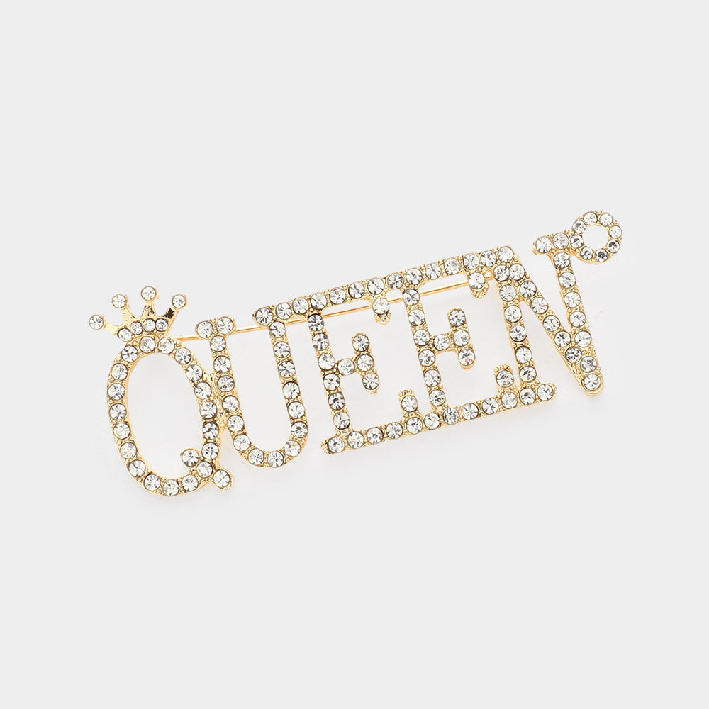 Gold Queen Message Pin | Sash Pins | Queen Brooch | Pageant Pins | Pin That Says Queen