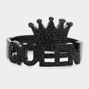 Bling Queen Rhinestone Crown Hinged Bracelets on black