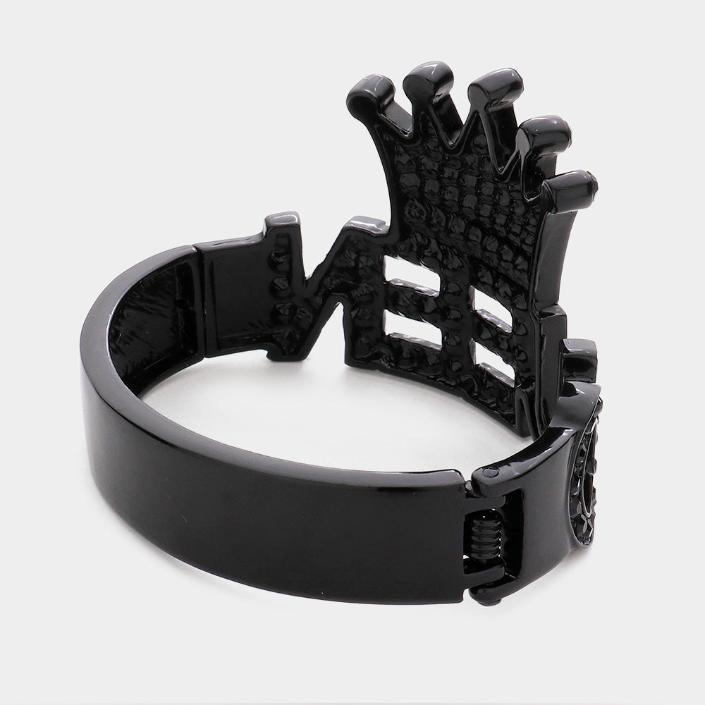 Bling Queen Rhinestone Crown Hinged Bracelets on black back view