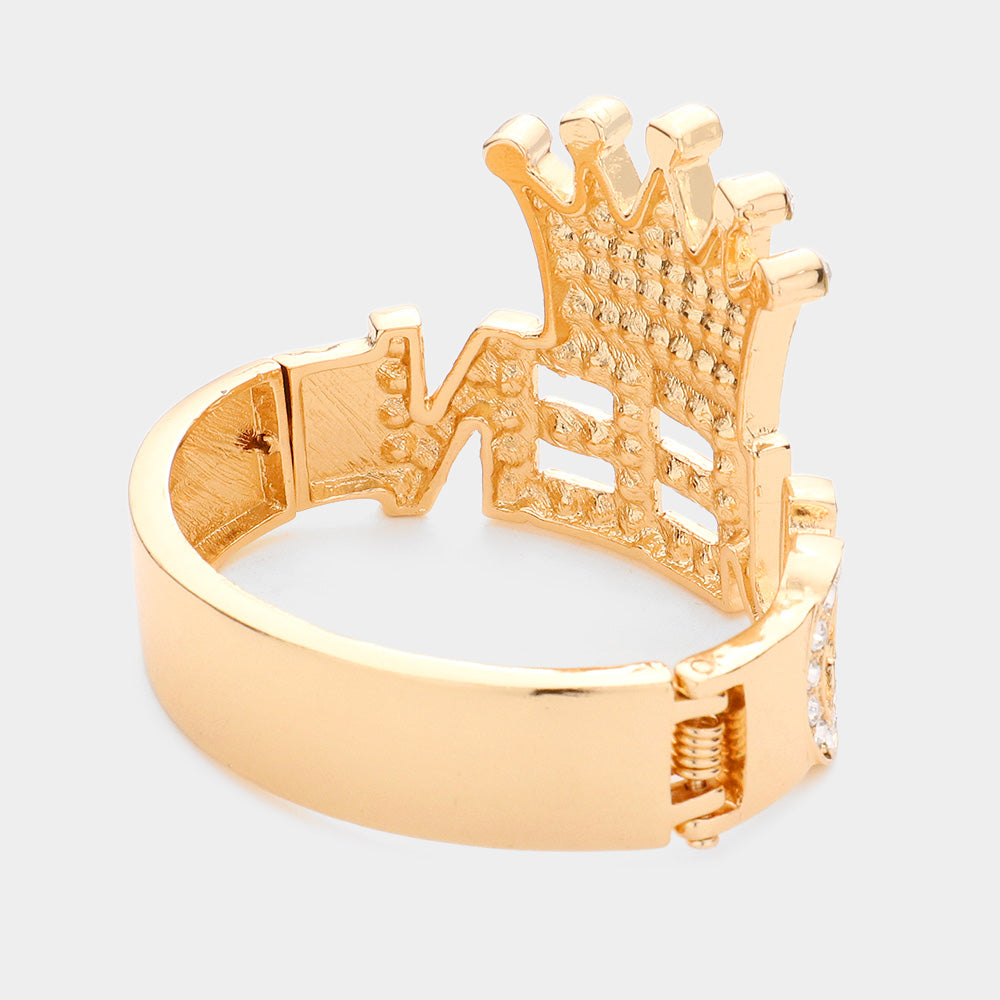 Bling Queen Rhinestone Crown Hinged Bracelets on gold back view