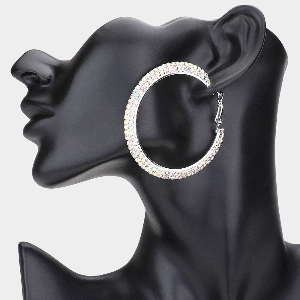 Two Row AB Crystal Hoop Earrings | 2.3"