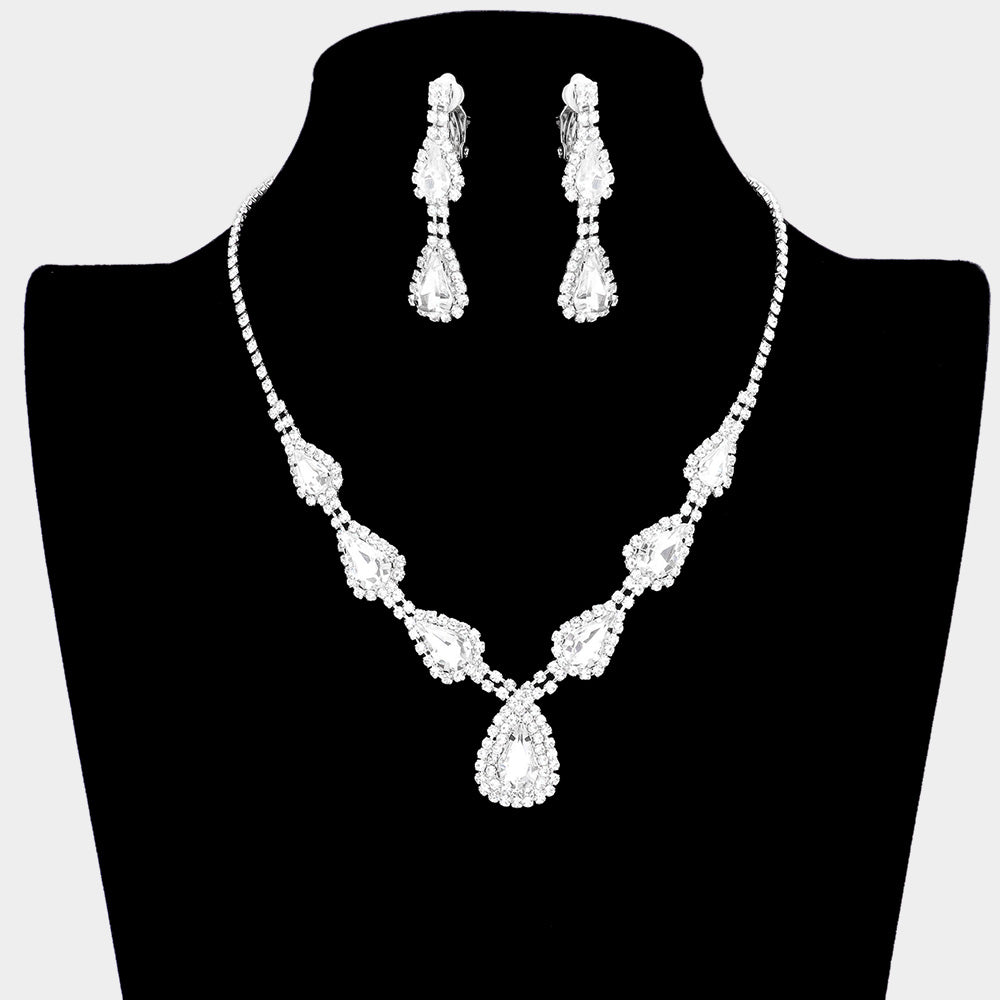 Clear Crystal Necklace with Clip on Earrings | Necklace Set with Clip Earrings