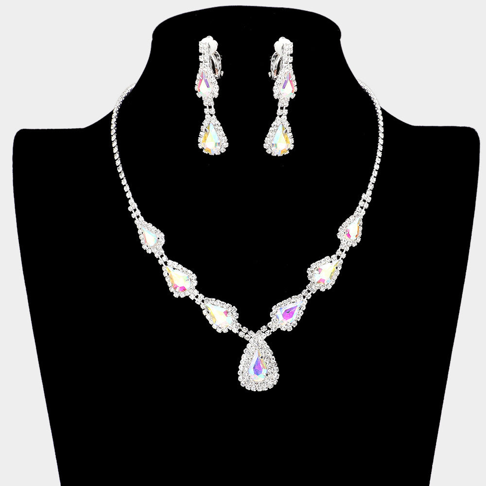 AB Crystal Necklace with Clip on Earrings | Necklace Set with Clip Earrings