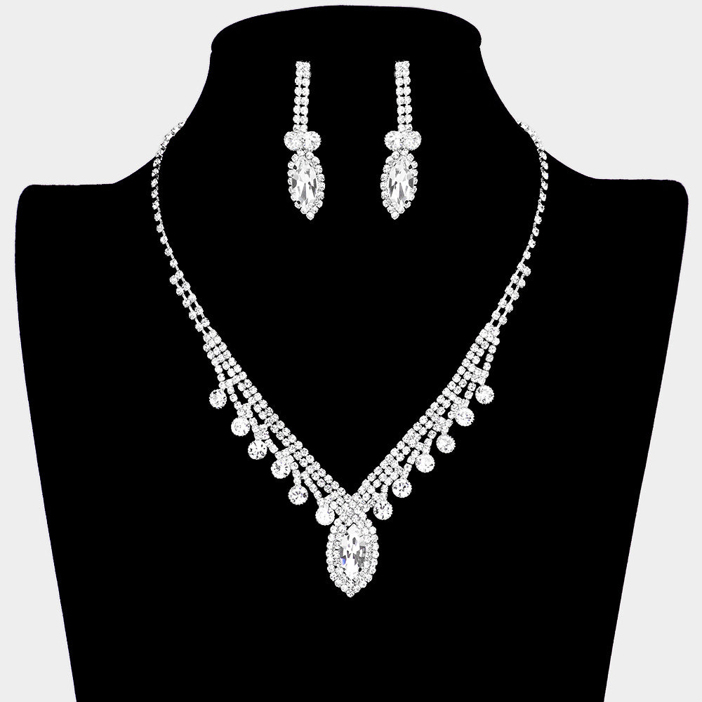Clear Round and Marquise Shape Stone with Rhinestone Accents Prom Necklace Set