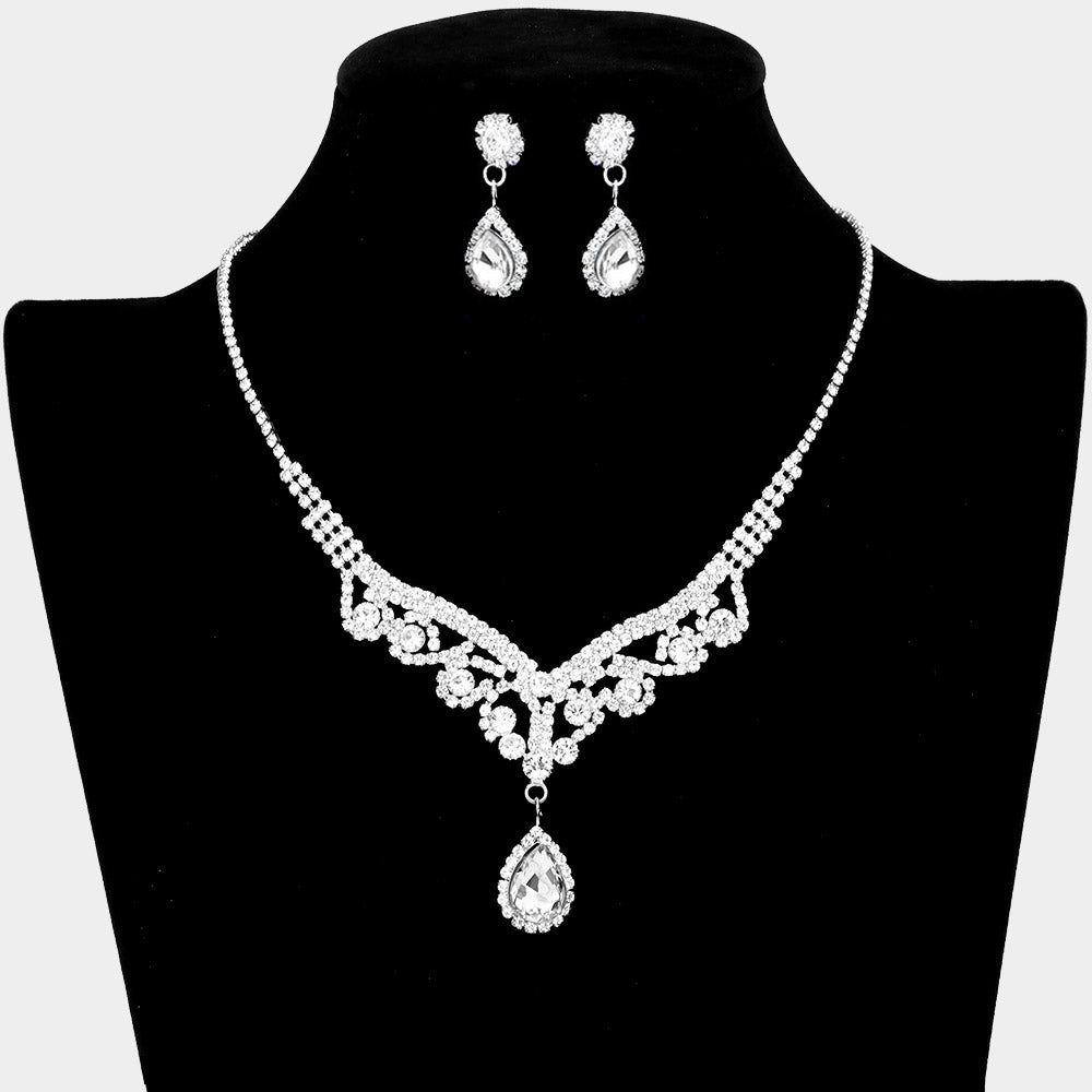 Clear Crystal Teardrop Stone Rhinestone Prom Necklace | Prom Jewelry