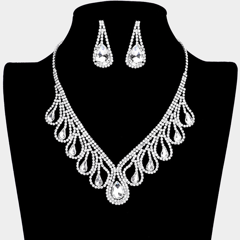 Clear Teardrop and Rhinestone Necklace Set | Crystal Necklace Sets
