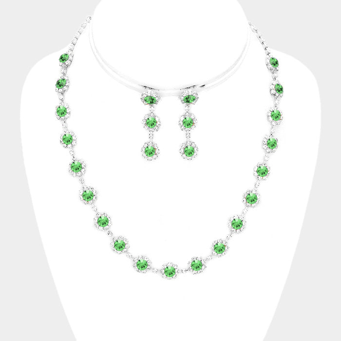 Floral Green Crystal Rhinestone Small Collar Necklace Set  | Pageant and Prom Jewelry