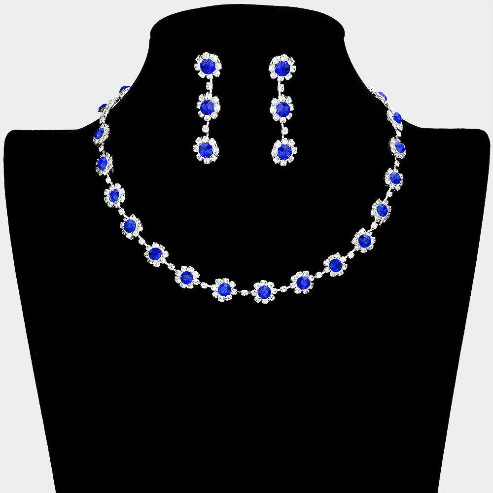 Floral Sapphire Crystal Rhinestone Small Collar Necklace Set Pageant and Prom Jewelry L M Bling lmbling