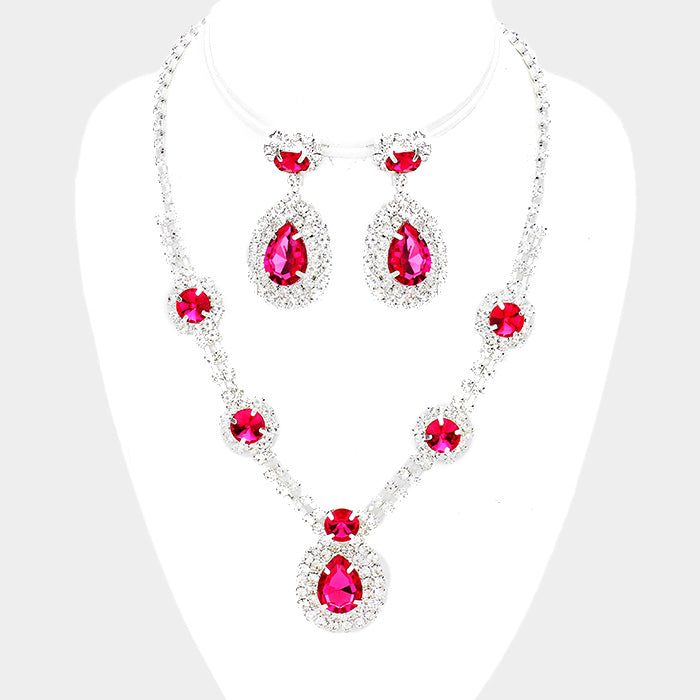 Fuchsia Crystal Fashion Necklace and Earring Set