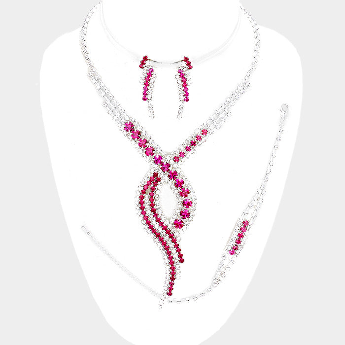 Fuchsia Swirl Rhinestone Jewelry Set