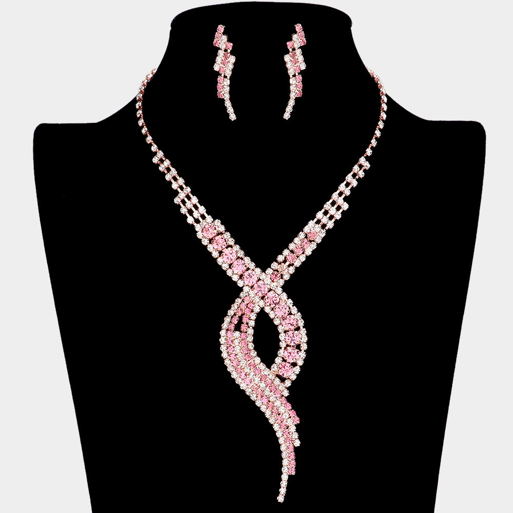 Pink Swirl Rhinestone Jewelry Set